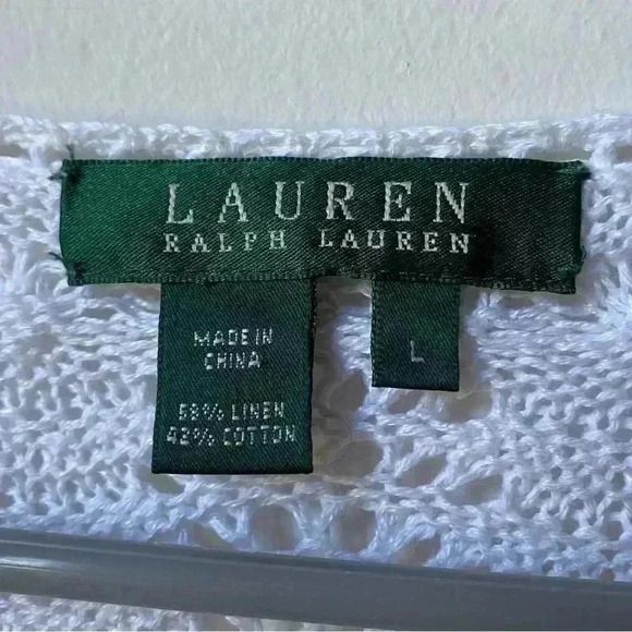 Lauren by Ralph Lauren White Crochet Linen & Cotton Cardigan, Size Large cottage - Picture 14 of 14